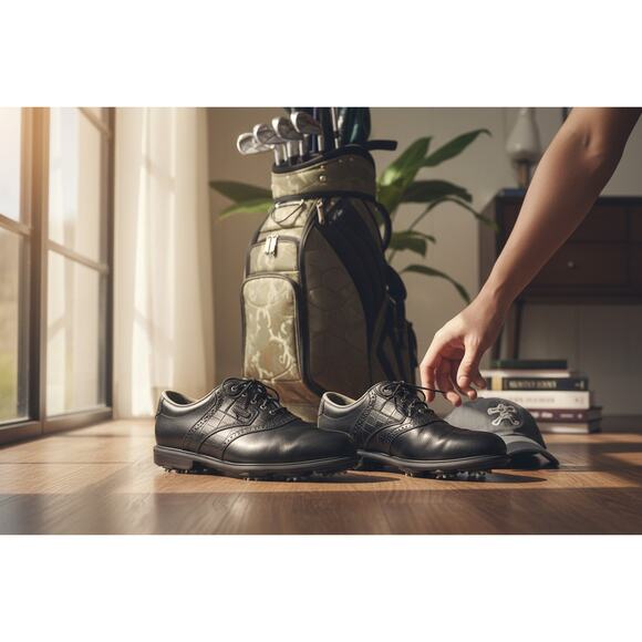 FootJoy DryJoys Men’s Leather Golf Shoes Black Size 10 - Picture 1 of 8